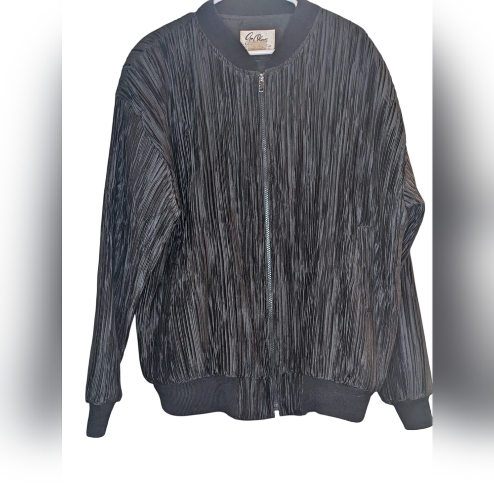 G.Oberti Black Women's Jacket Polyester Pleats XL Full Zip Vintage VGC